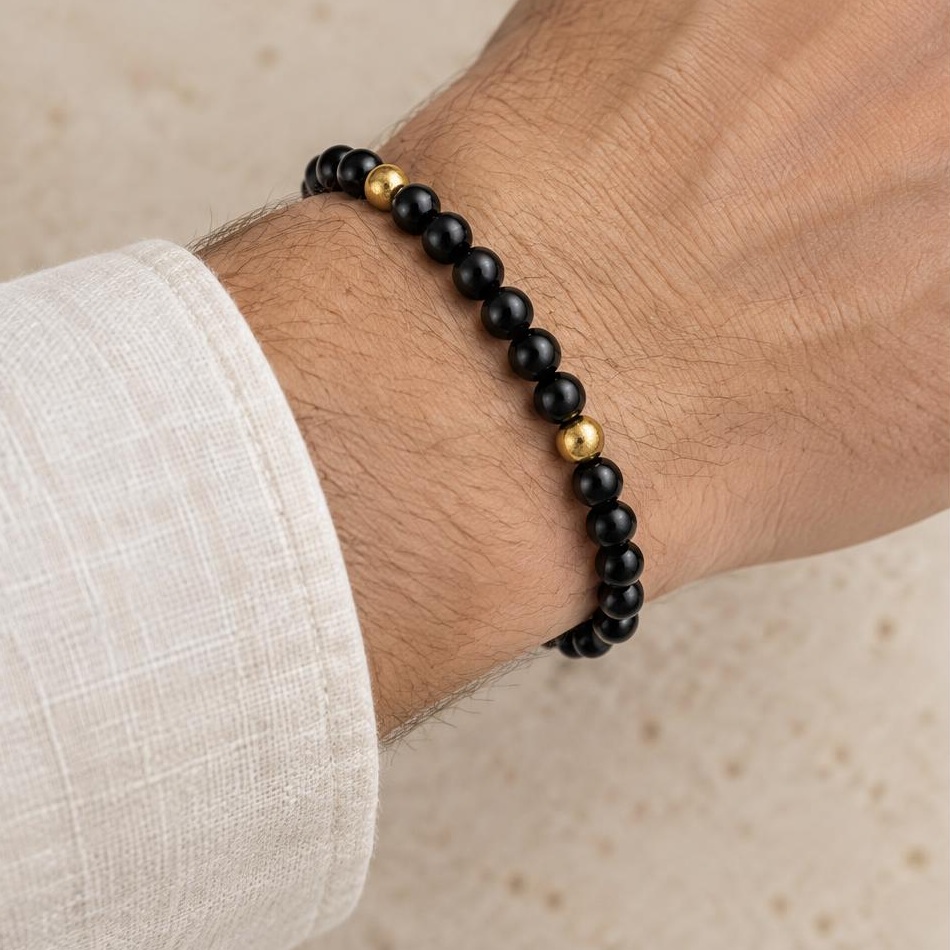 Black & Gold-tone Bead Bracelet