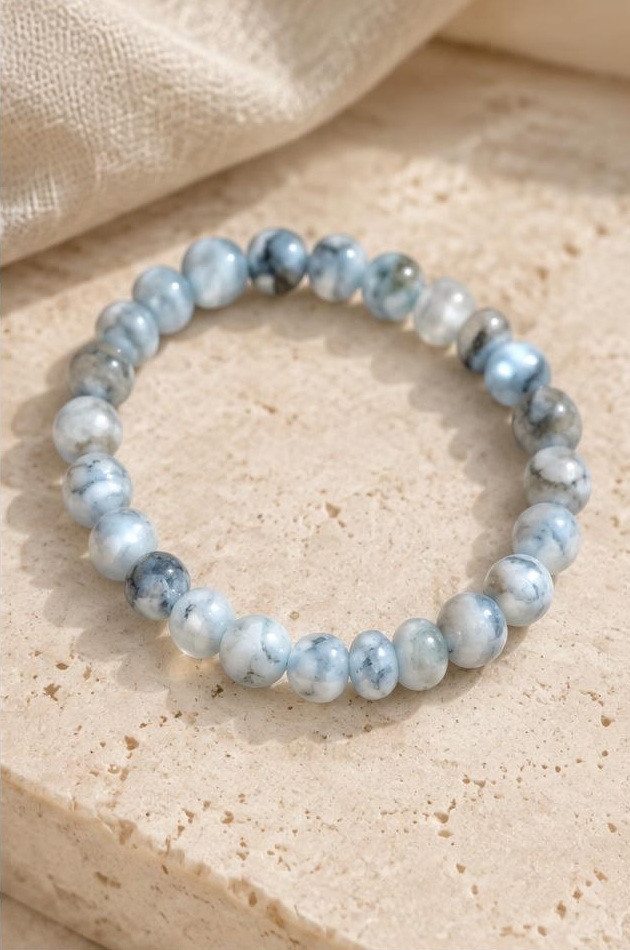 Mist Blue Bead Bracelet on travertine