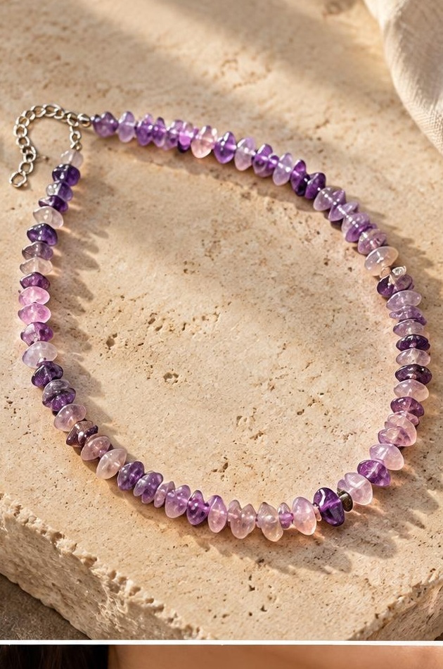 Violet Chip Necklace on travertine