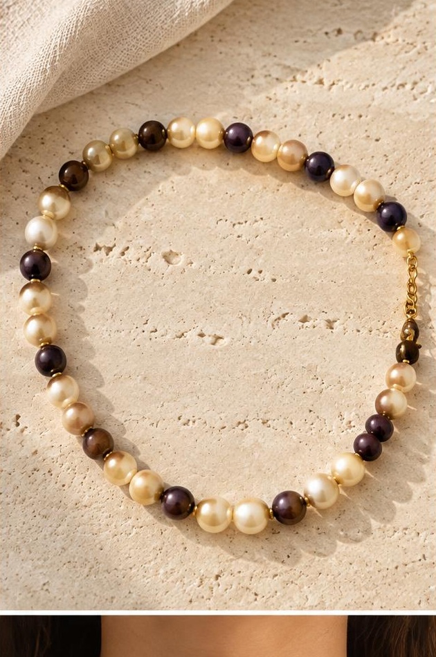 Two-tone Bead Necklace on travertine
