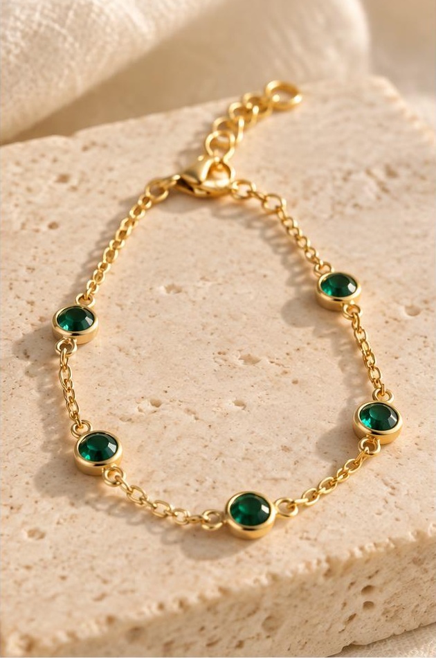 Green Station Chain Bracelet on travertine