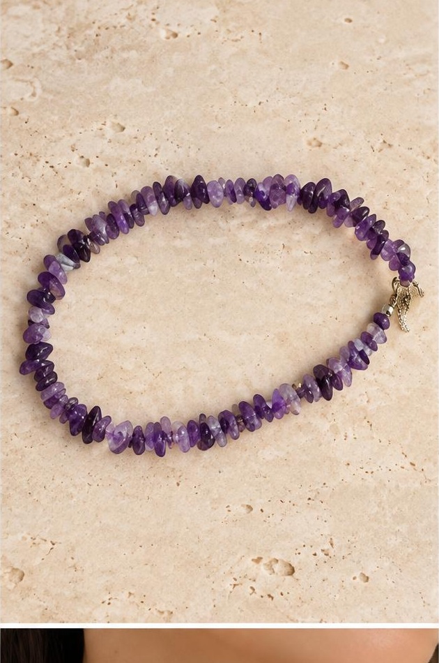 Violet Chip Necklace on travertine