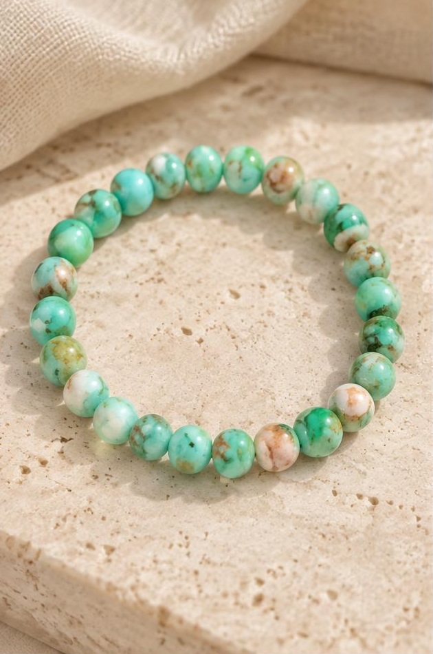 Seafoam Bead Bracelet on travertine
